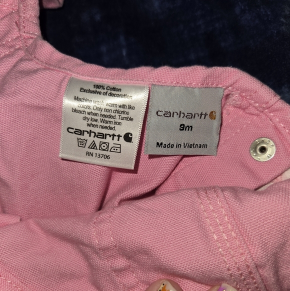 Carhartt Baby Girls' Pink Loose Fit Canvas Bib Overall 9 Months - Picture 7 of 8